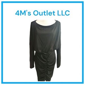 Women's Sexy Off Shoulder Ruched Elastic Waist Split Long Sleeve Bodycon Party